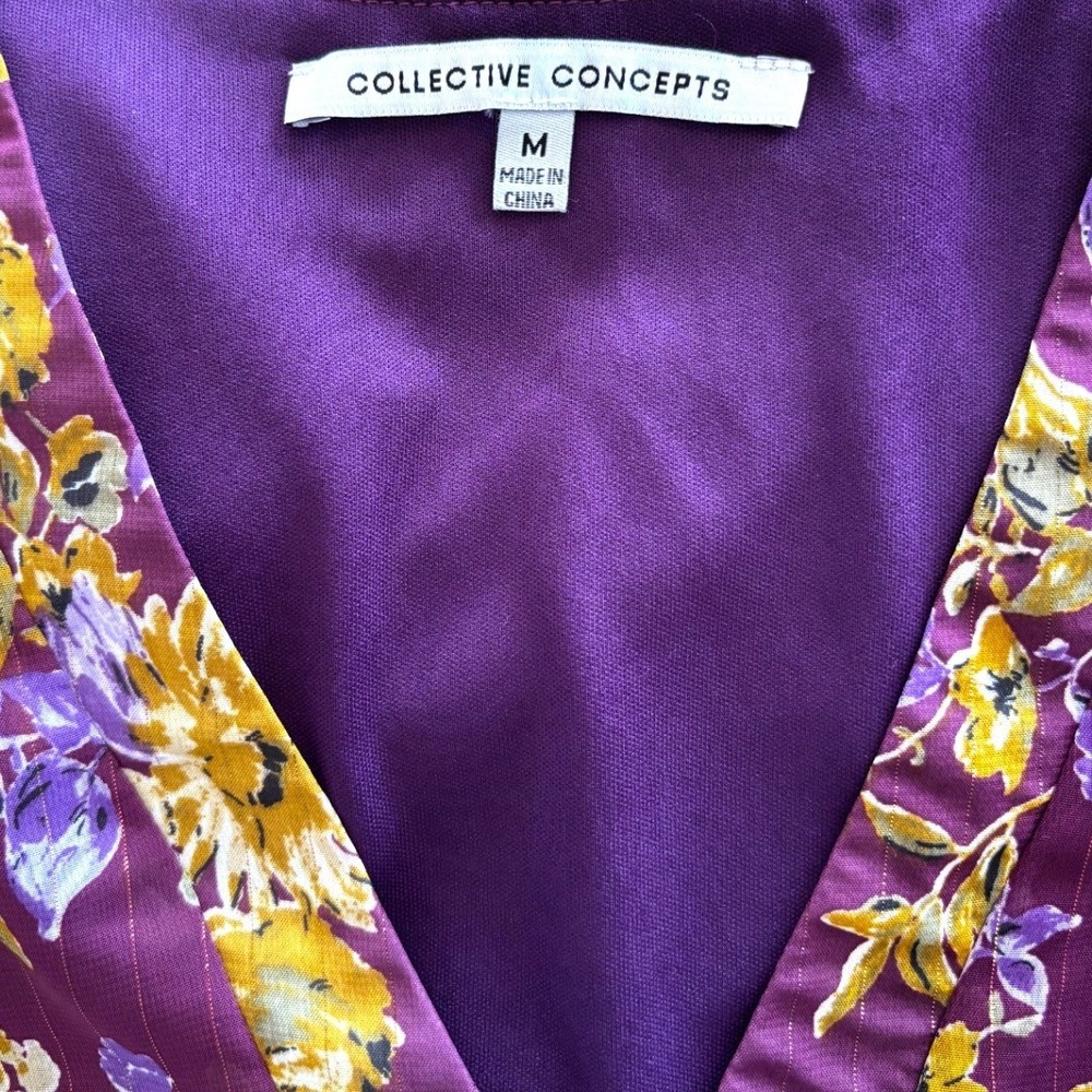 Collective Concepts Floral Chiffon Midi Dress M Flutter Sleeve Lurex Whimsigoth - Picture 6 of 9